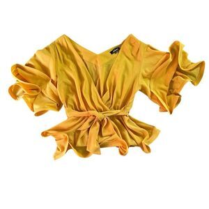 Elegant Faux Wrap Ruffled Blouse Tie Waist NWT Medium